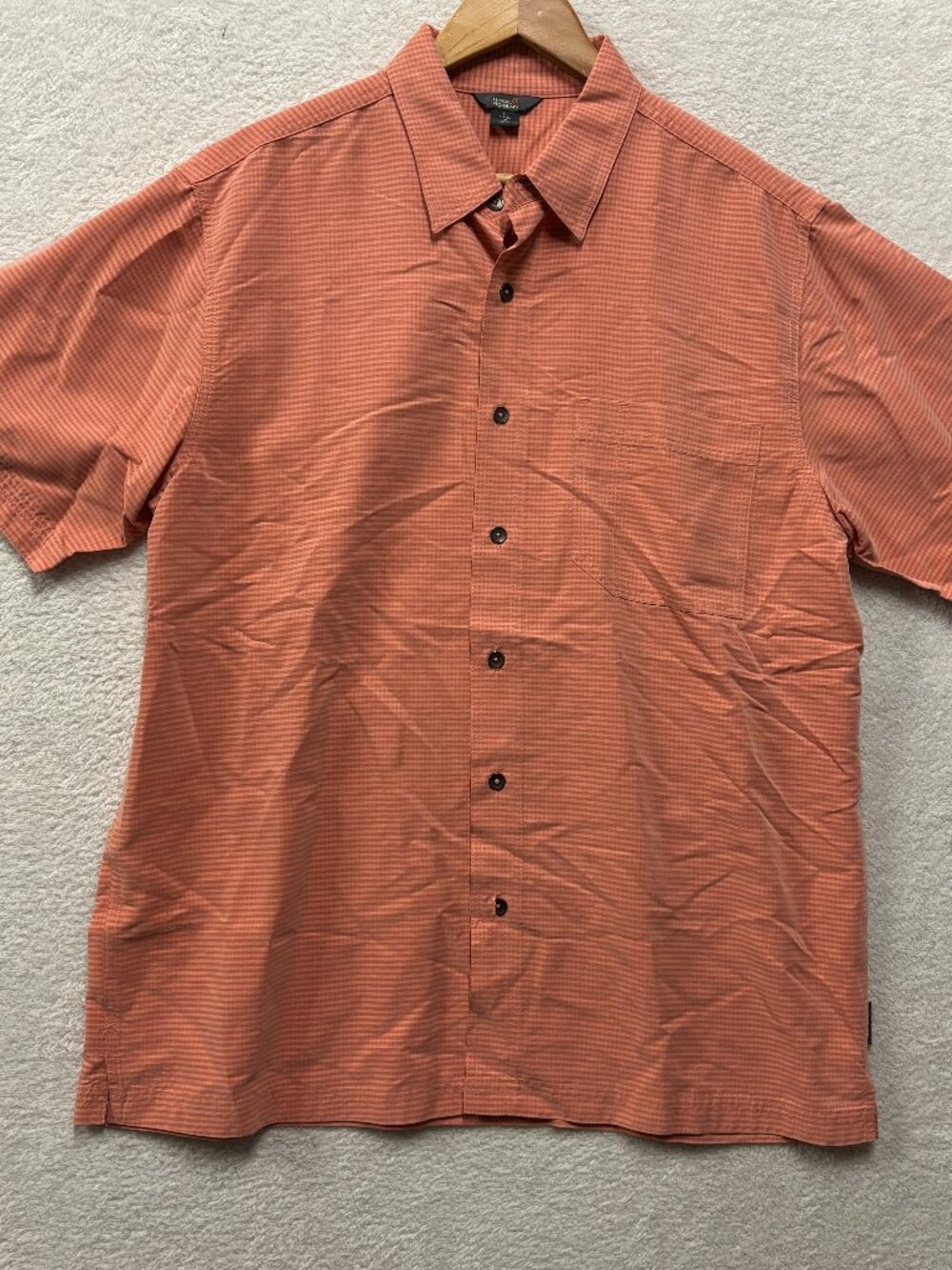 VTG Royal Robbins Shirt Mens Large Salmon Orange Model Rayon Adventure Travel Ca
